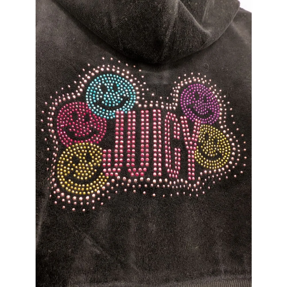 Girls Juicy Couture Black Velour Zip-Up Hoodie 2T with Rhinestones bling